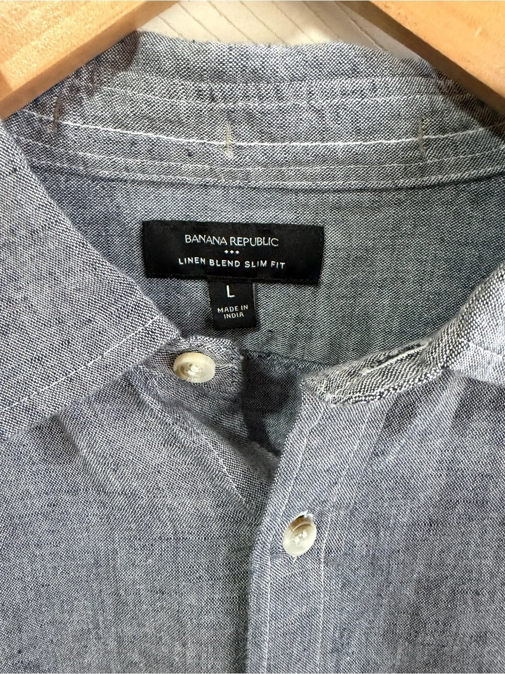Banana Republic Men’s Gray Linen Blend Slim Fit Button-Down Shirt | Large